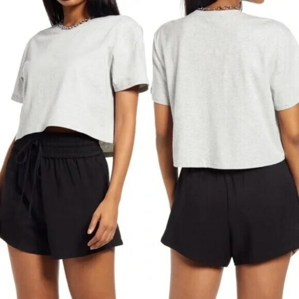 Nordstrom 2022 Boxy‎ Crop T-Shirt Grey Size Small Open Edit Organic Cotton Tee S